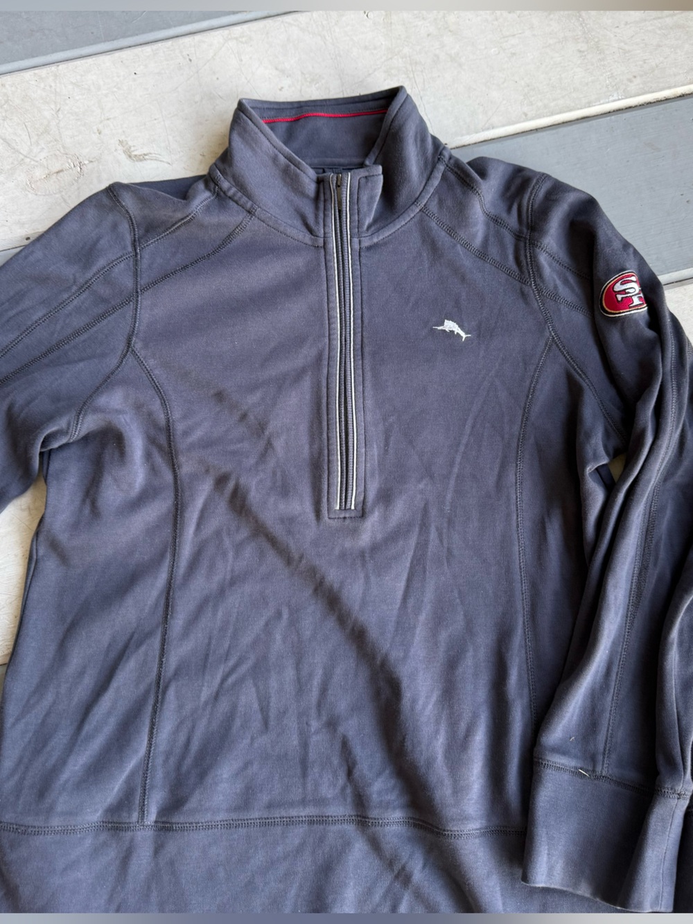 Tommy Bahama Men's Dark Gray Quarter-Zip Pullover with Red Accent Patch